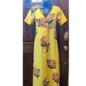 ASOS Long Yellow Floral Button Down Dress With Back Tie (Women's Size 4 US)